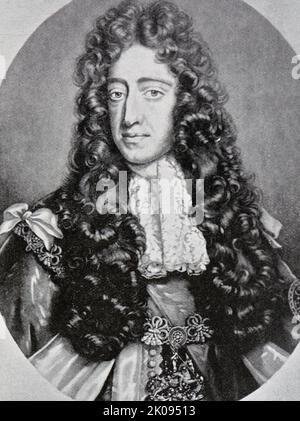 Wilhelm der Dritte, aus einem Gemälde von Wissing. Wilhelm III. (4. November 1650 - 8. März 1702), auch bekannt als Wilhelm von Oranien, war von Geburt an der souveräne Prinz von Oranien, Stadthalter von Holland, Zeeland, Utrecht, Und Overijssel in der Niederländischen Republik ab dem 1670s, und König von England, Irland und Schottland von 1689 bis zu seinem Tod im Jahr 1702. Stockfoto