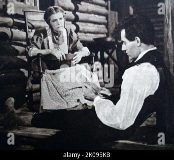 Henry Fonda und Alice Brady in Young Mr. Lincoln, einem biografischen Drama-Film aus dem Jahr 1939 über das frühe Leben von Präsident Abraham Lincoln. Henry Jaynes Fonda (16. Mai 1905 - 12. August 1982) war ein amerikanischer Film- und Bühnenschauspieler, der eine Karriere von fünf Jahrzehnten in Hollywood hatte. Alice Brady (geboren Mary Rose Brady; 2. November 1892 - 28. Oktober 1939) war eine amerikanische Schauspielerin, die ihre Karriere in der Stummfilmzeit begann und den Übergang in Tonfilme überlebte. Stockfoto