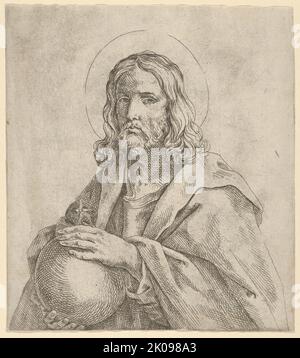 Christus in halber Länge gesehen, hält einen Globus von einem Kreuz überragt, nach Reni, 1600-1680. Stockfoto