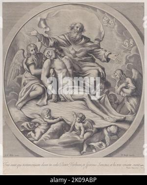Die Heilige Dreifaltigkeit, mit dem toten Christus in der Mitte umgeben von Engeln, Gott dem Vater, und dem Heiligen Geist, 1650-90. Stockfoto