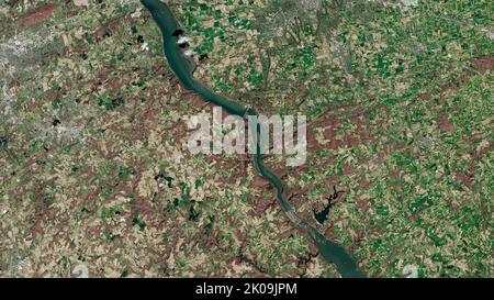 Luftaufnahme des Susquehanna River mit Ackerland und dem Safe Harbor Dam in Pennsylvania Stockfoto