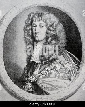 Prinz Rupert vom Rhein, Herzog von Cumberland, KG, PC, FRS (17. Dezember 1619 - 29. November 1682) war ein deutsch-englischer Armeeoffizier, Admiral, Wissenschaftler und Kolonialgouverneur. Während des englischen Bürgerkrieges kam er erstmals als Royalist-Kavalleriekommandeur zur Berühmtheit. Stockfoto