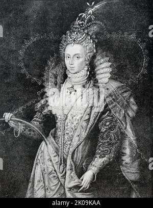 Elisabeth I. (7. September 1533 - 24. März 1603) war vom 17. November 1558 bis zu ihrem Tod im Jahr 1603 Königin von England und Irland. Elisabeth, die manchmal als die Jungfrau Königin bezeichnet wird, war die letzte der fünf Monarchen des Hauses Tudor. Stockfoto
