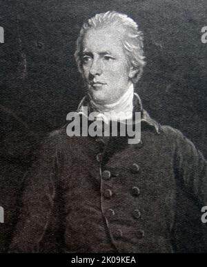 William Pitt der Jüngere (28. Mai 1759 - 23. Januar 1806) war ein prominenter Tory-Staatsmann des späten 18.. Und frühen 19.. Jahrhunderts. Er wurde 1783 im Alter von 24 Jahren der jüngste Premierminister Großbritanniens und ab Januar 1801 der erste Premierminister des Vereinigten Königreichs von Großbritannien und Irland. Er war auch während seiner gesamten Amtszeit als Premierminister Schatzkanzler. Stockfoto