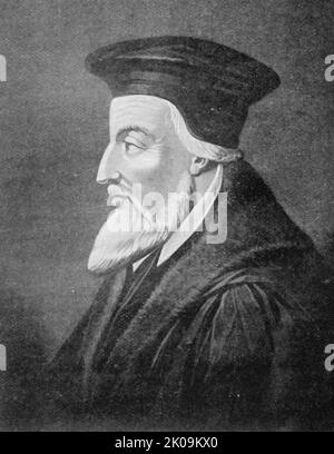 Bischof Latimer. Hugh Latimer (c. 1487. - 16. Oktober 1555) war Fellow des Clare College, Cambridge, und Bischof von Worcester während der Reformation, und später Kaplan der Church of England an König Edward VI. 1555 wurde er unter der katholischen Königin Mary I. auf dem Scheiterhaufen verbrannt und wurde einer der drei Oxford-Märtyrer des Anglikanismus. Stockfoto