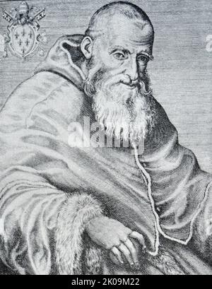 Papst Paul III. (29. Februar 1468 - 10. November 1549), geboren in Alessandro Farnese, war vom 13. Oktober 1534 bis zu seinem Tod im Jahr 1549 Oberhaupt der katholischen Kirche und Herrscher des Kirchenstaates. Stockfoto