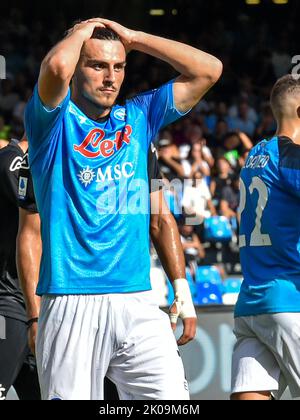 NEAPEL, ITALIEN - 10. SEPTEMBER: Matteo Politano von Neapel während der italienischen Serie Ein Spiel zwischen Neapel und Spezia im Stadio Diego Armando Maradona am 10. September 2022 in Neapel, Italien (Foto: Ciro Santangelo/Orange Picles) Stockfoto