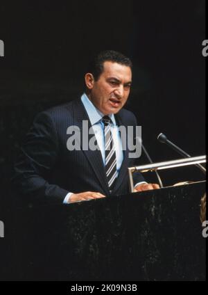 Muhammad Hosni Mubarak (1928 - 2020) war ein ägyptischer militärischer und politischer Führer, der von 1981 bis 2011 als vierter Präsident Ägyptens diente. Stockfoto