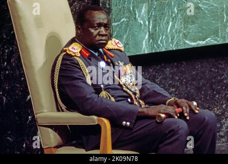 IDI Amin Dada Oumee (1925 - 2003) war ein ugandischer Militäroffizier, der von 1971 bis 1979 als dritter Präsident Ugandas und de facto als Militärdiktator fungierte. Er gilt als einer der brutalsten Despoten der Weltgeschichte. Stockfoto