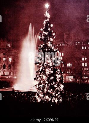 Norwegens Geste des guten Willens gegenüber London: Der riesige Weihnachtsbaum am Trafalgar Square in London. Stockfoto