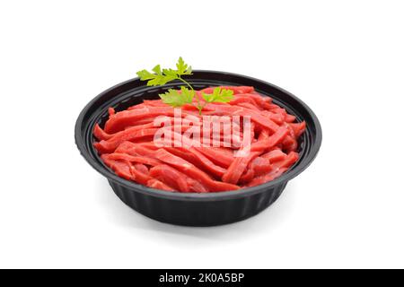 Rohe Schawarma Fleisch graue Schale isolierter weißer Hintergrund Stockfoto