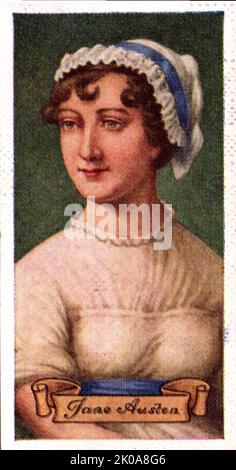 Jane Austen (16. Dezember 1775 - 18. Juli 1817) war eine englische Romanautorin, die vor allem für ihre sechs großen Romane bekannt war, die den britischen Landgut Ende des 18.. Jahrhunderts interpretieren, kritisieren und kommentieren. In Austens Komplotten wird oft die Abhängigkeit von Frauen von der Ehe untersucht, um nach einem günstigen sozialen Status und wirtschaftlicher Sicherheit zu streben. Stockfoto