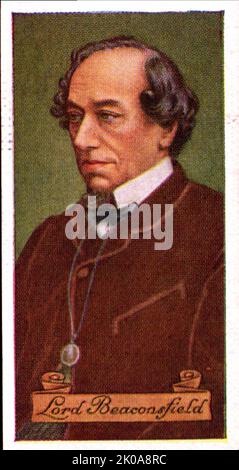 Porträt von Lord Beaconsfield. Earl of Beaconsfield, aus Hughenden in der Grafschaft Buckingham, war ein Titel in der Peerage des Vereinigten Königreichs. Es wurde 1876 für Premierminister Benjamin Disraeli, einen Favoriten von Königin Victoria, gegründet. Als Disraeli 1876 earl wurde, verlor er automatisch seinen Sitz im Unterhaus, blieb aber Premierminister und leitete seine Regierung vom Oberhaus aus. Stockfoto