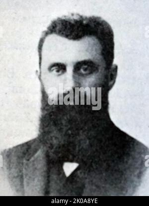 Theodor Herzl (2. Mai 1860 - 3. Juli 1904) oder hebräischer Name, der auf seine britin milah Binyamin Ze'ev genannt wurde, war ein österreichisch-ungarischer jüdischer Journalist, Dramatiker, politischer Aktivist und Schriftsteller, der der Vater des modernen politischen Zionismus war. Herzl gründete die zionistische Organisation und förderte die jüdische Einwanderung nach Palästina in dem Bemühen, einen jüdischen Staat zu bilden Stockfoto