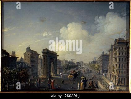 Porte Saint-Denis und der Boulevard, derzeit 10. Arrondissement, zwischen 1801 und 1850. Stockfoto