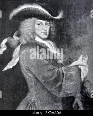 Philipp V. (19. Dezember 1683 - 9. Juli 1746) war vom 1. November 1700 bis zum 14. Januar 1724 und vom 6. September 1724 bis zu seinem Tod im Jahr 1746 König von Spanien. Philip stiftete viele wichtige Reformen in Spanien an, vor allem die Zentralisierung der Macht der Monarchie und die Umstrukturierung der Verwaltung des spanischen Reiches Stockfoto