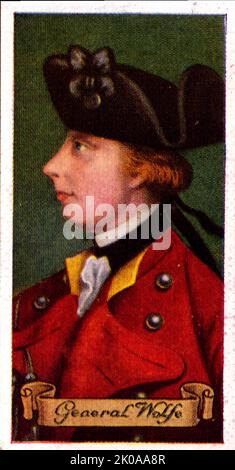 General Wolfe. James Wolfe (2. Januar 1727 - 13. September 1759) war ein britischer Armeeoffizier, der für seine Ausbildungsreformen bekannt war und vor allem für seinen Sieg 1759 über die Franzosen in der Schlacht der Ebenen Abrahams in Quebec als Generalmajor in Erinnerung blieb Stockfoto