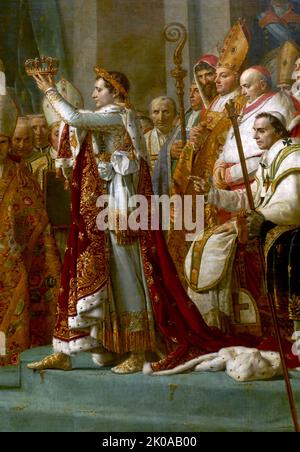 Detail aus der Weihe von Kaiser Napoleon I. und der Krönung der Kaiserin Josephine in der Kathedrale Notre-Dame de Paris am 2. Dezember 1804 von Jacques-Louis David, vollendet 1808. Jacques-Louis David (30. August 1748 - 29. Dezember 1825) war ein französischer Maler im neoklassischen Stil, der als der bedeutendste Maler dieser Zeit galt Stockfoto