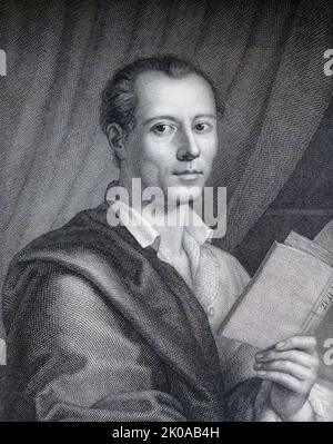 Stich von Johann Joachim Winckelmann, dem Gründungsvater der Klassischen Archäologie. Johann Joachim Winckelmann (9. Dezember 1717 - 8. Juni 1768) war ein deutscher Kunsthistoriker und Archäologe Stockfoto
