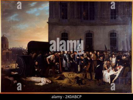 Provisorische Beerdigung der Opfer im Juli vor der Kolonnade des Louvre, 1831. Stockfoto