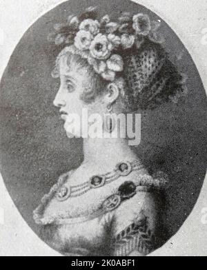 Maria Antonia von Neapel und Sizilien (14. Dezember 1784 - 21. Mai 1806), war die jüngste Tochter von Ferdinand, König von Neapel und Sizilien, und Maria Carolina von Österreich. Als Ehefrau des zukünftigen Ferdinand VII. Von Spanien, der dann als Thronfolgerin des spanischen Königtums sichtbar wurde, hatte sie den Titel der Prinzessin von Asturien inne Stockfoto