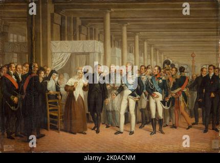 Guillaume Dupuytren (1777-1835), im Hotel-Dieu, präsentiert Charles X mit Augenoperation, c1825. Stockfoto