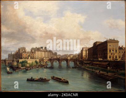 Ile de la Cite und der Quai Conti, von der Passerelle des Arts aus gesehen, 1832. Stockfoto