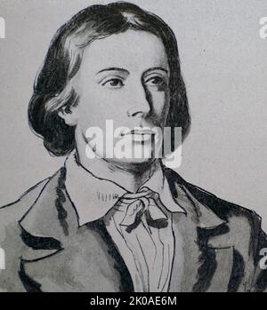 John Keats (31. Oktober 1795 - 23. Februar 1821) war ein englischer Dichter der zweiten Generation romantischer Dichter, zusammen mit Lord Byron und Percy Bysshe Shelley, obwohl seine Gedichte weniger als vier Jahre in der Veröffentlichung waren, als er im Alter von 25 Jahren an Tuberkulose starb. Sie wurden zu Lebzeiten gleichgültig aufgenommen, aber sein Ruhm wuchs nach seinem Tod schnell Stockfoto