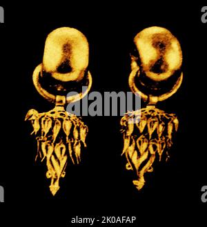 Goldene Ohranhänger. Ausgegraben aus einem Grab aus der Silla-Zeit (57 v. Chr. - 668) Stockfoto