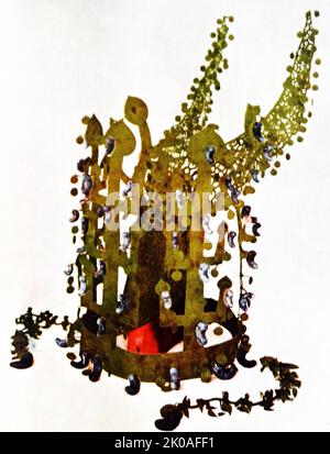 Krone aus dem alten Silla Königreich. Ausgegraben aus Keum-gwan-chong ('Gold Crown Tomb), Kyongju, Südkorea. Aus dem alten Silla-Königreich (57 v. Chr. - 668) Stockfoto