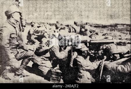 Die 19. in Zhabei stationierte Route Army war empört über patriotische Empörung und erhob sich, um sich der japanischen Aggression zu widersetzen. Die Route Army 19. war eine Einheit der Nationalen Revolutionären Armee der Republik China. Stockfoto