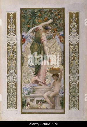 Skizze für die 'Festival Staircase' des Hotel de Ville in Paris: Fruit, Beginn 1889-1898. Stockfoto