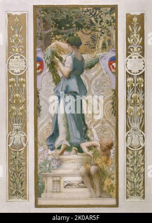 Skizze für die 'Festspieltreppe' im Hotel de Ville in Paris: Blumen (Garland), c1888-1898. Stockfoto