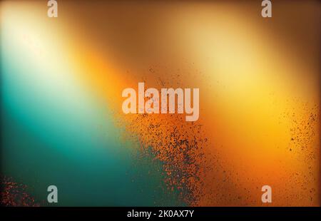 Ein abstrakter Hintergrund mit 3D Farbverläufen in rostigem Orange, patinengrünem Kupfer und ockergelbem weichem Licht. Stockfoto