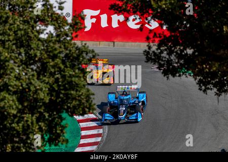 Monterey, CA, USA. 9. September 2022. DEVLIN Defrancesco (29) (R) aus Toronto, Kanada, fährt während eines Trainings für den Firestone Grand Prix von Monterey auf dem WeatherTech Raceway Laguna Seca in Monterey CA durch die Kurven. (Bild: © Walter G. Arce Sr./ZUMA Press Wire) Stockfoto