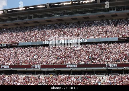 College Station, TX, USA. 10. September 2022. Eine allgemeine Ansicht der Fans auf dem Kyle Field während eines College-Fußballspiels zwischen Texas A&M und Appalachian State am 10. September. 2022 in College Station, Texas. Nicht rangierte Appalachian State Unreed No. 6 Texas A&M 17-14. (Bild: © Scott Coleman/ZUMA Press Wire) Stockfoto