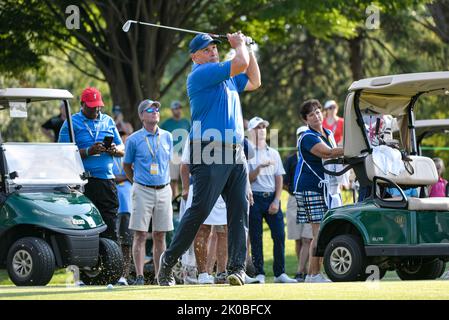 Jennings, Missouri, USA . 10. September 2022: St. Louis Blues Head Coach Craig Berube während der Legends Charity Challenge am zweiten Tag des Ascension Charity Classic im Norwood Hills Country Club in Jennings, MO Richard Ulreich/CSM Credit: CAL Sport Media/Alamy Live News Stockfoto