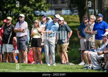 Jennings, Missouri, USA . 10. September 2022: Der Golfer Steven Flesch wird während der zweiten Runde des Ascension Charity Classic im Norwood Hills Country Club in Jennings, MO, auf das Grün 2. gechip Richard Ulreich/CSM Credit: CAL Sport Media/Alamy Live News Stockfoto