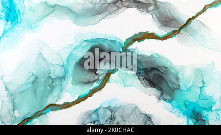 Schöner abstrakter Hintergrund, Malerei Kunstwerk in stilvollen Farben. Flüssiges, flüssiges Kunstmuster. Ursprüngliche Simulation der Tiefe des Ozeans und der Meeresoberfläche Stockfoto