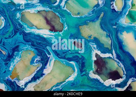 Abstrakte Malerei Hintergrund, kreative blaue Kunstwerk. Handgezogenes Ölgemälde. Abstrakter Kunsthintergrund. Ölgemälde auf Leinwand. Farbtextur. Fragment Stockfoto