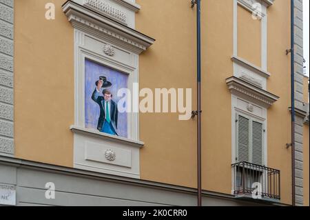 Turin, Italien, MAU, Städtisches Kunstmuseum. Wandmalereien und Graffiti von Künstlern an den Fassaden des Bezirks Campidoglio in Turin. Stockfoto