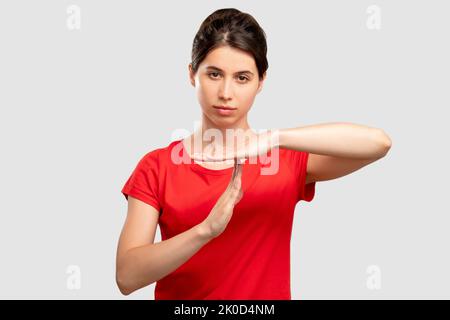 Auszeit Geste müssen müde Frau brechen Stockfoto