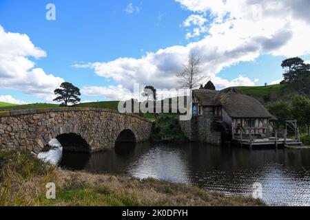 Hobbiton, Neuseeland, Matamata, Herr der Ringe/der Hobbit-Filmset Stockfoto