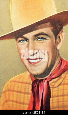 Farbfoto von Gary Cooper (1901 - 1961) der amerikanische Schauspieler ist bekannt für seinen natürlichen, authentischen, starken, stillen und dezenten Schauspielstil. Stockfoto