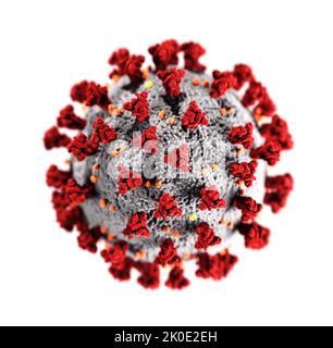 Illustration, erstellt in den Centers for Disease Control and Prevention (CDC), der ultrastrukturellen Morphologie, die von Coronaviren gezeigt wurde. Ein neuartiges Coronavirus, genannt Severe Acute Respiratory Syndrome Coronavirus 2 (SARS-CoV-2), wurde als Ursache für einen Ausbruch von Atemwegserkrankungen identifiziert, der erstmals 2019 in Wuhan, China, entdeckt wurde. Die durch dieses Virus verursachte Krankheit wurde Coronavirus Disease 2019 (COVID-19) genannt. Stockfoto