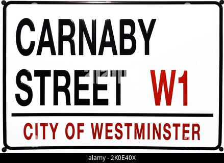 Carnaby Steet, Straßenschild der berühmten Modebranche in der City of Westminster, London. Stockfoto