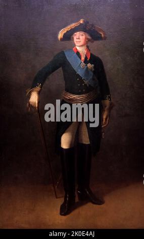 Porträt des Zaren Paul I. (1754 - 1801) Kaiser von Russland von 1796 bis zu seiner Tötung. Offiziell war er der einzige Sohn von Peter III. Und Katharina der Großen, obwohl Katharina andeutete, dass er von ihrem Geliebten Sergei Saltykov gezeugt wurde. . Von Sergei Shichukin. Russischer Maler Stockfoto