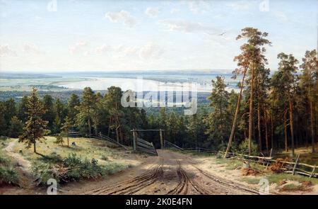The Forest Distant Views, 1884 von Ivan Iwanowitsch Schischkin (1832 - 1898); russischer Landschaftsmaler, der eng mit der Peredwischniki-Bewegung verbunden ist. Stockfoto