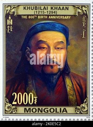 Dschingis Khan (ca. 1158 - 1227), geborener Temujin, der Gründer und erste große Khan (Kaiser) des mongolischen Reiches, das nach seinem Tod zum größten zusammenhängenden Reich der Geschichte wurde. Er kam an die Macht, indem er viele der nomadischen Stämme Nordostasiens Vereinigte. Stockfoto