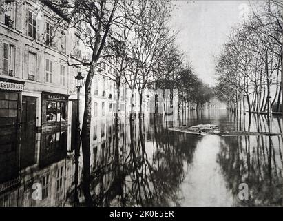 Les Inondations a Paris en 1910 Quai Debilly (die Überschwemmungen in Paris im Jahr 1910 Quai Debilly). Stockfoto